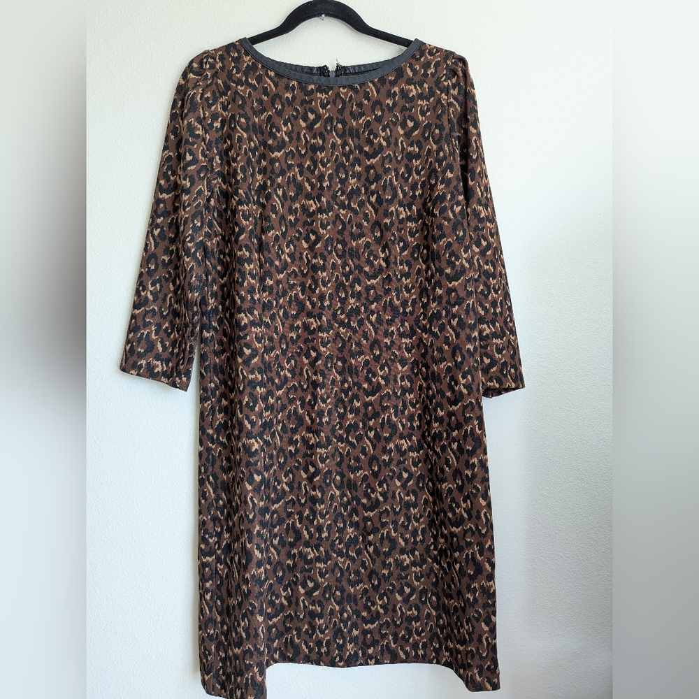 Talbots Brown Leopard Sheath Dress Size 14